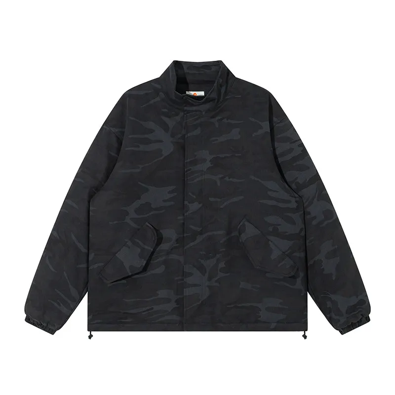 

Men's Camouflage Cotton Jacket Thickened Stand Collar Workwear Trendy Cotton Coat Warmth Youth Popular Loose Fit Long Sleeve