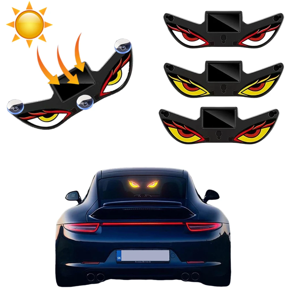 Cool DEMON EYE Ambient Light Solar Powered Breathing Neon Light Cool Devil's Eyes Car Window Suction Cup Lamp Car Accessories