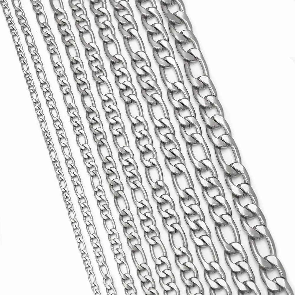 50cm 60cm 70cm Figaro Link Chain Jewelry Classic Curb Necklace 3-6MM Stainless Steel Silver Color Chain for Men Women