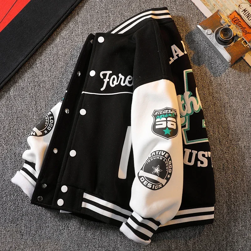 

Teenager Fashion Boys Baseball Jackets Kids Trends Print Letter Outerwear Coat Casual Children Clothing Spring Autumn 2024