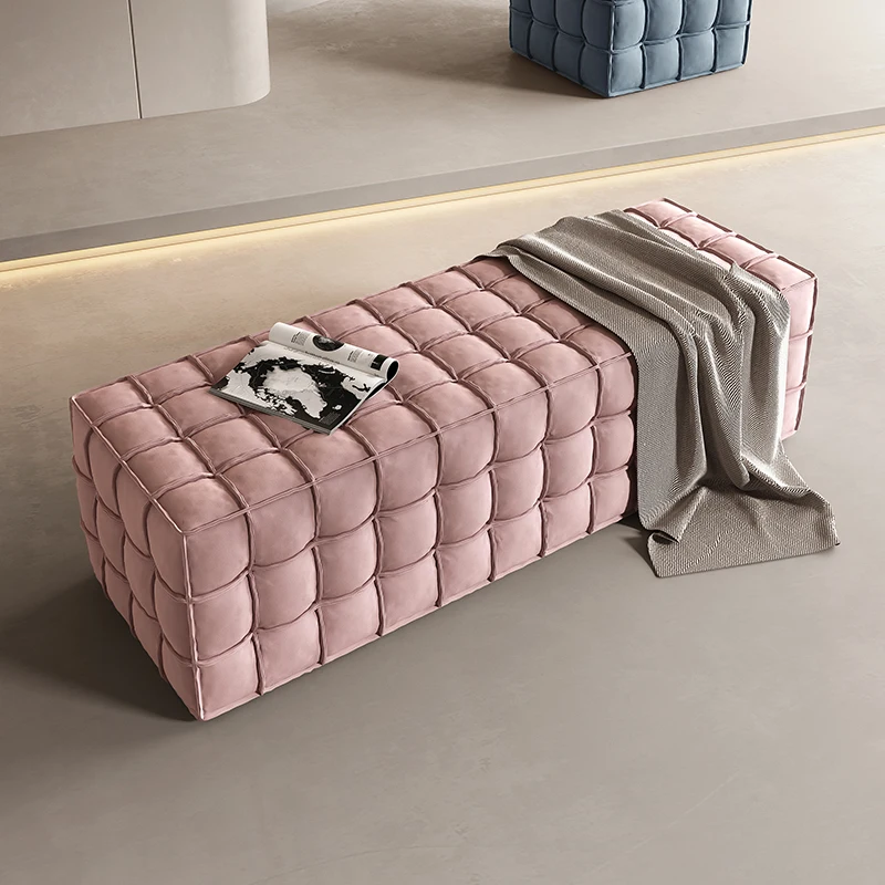 

Frosted Fabric Bed End Stool Household Bench Solid Wood Bedroom Sofa Footstool Home Cloakroom Shoe Change Stool