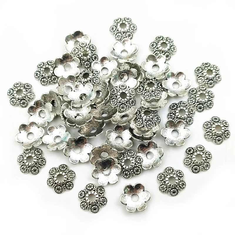 

10mm 50pcs Beads Cap Antique Silver Plated Color Flower Shape Bead End Caps Findings For Women Jewelry Making End Caps