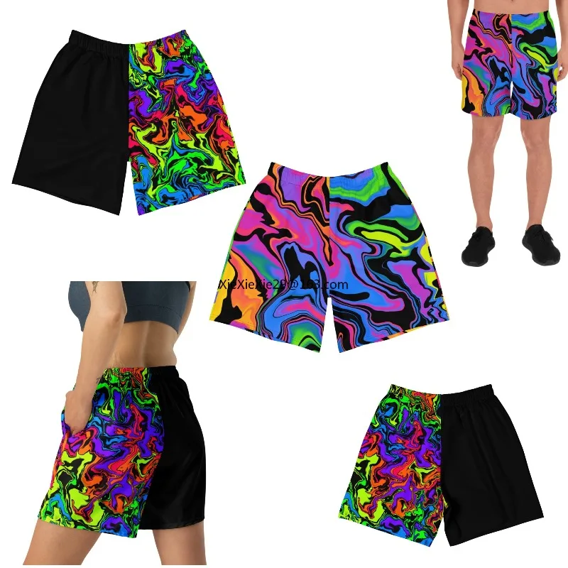 

Пляжные шорты 2026 Y2K в стиле флуоресцентной окраски с цветовыми блоками, асимметричный дизайн, милые и стильные, для детей, взрослых и пар, повседневные шорты
