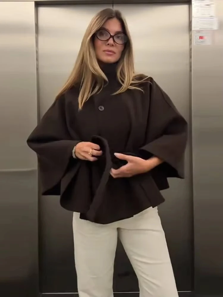 

Куртки-плащи из искусственного меха, женские свободные куртки-стойки с тремя пуговицами и широкими рукавами, пальто с поясом, женские осенние однотонные шикарные модные верхняя одежда