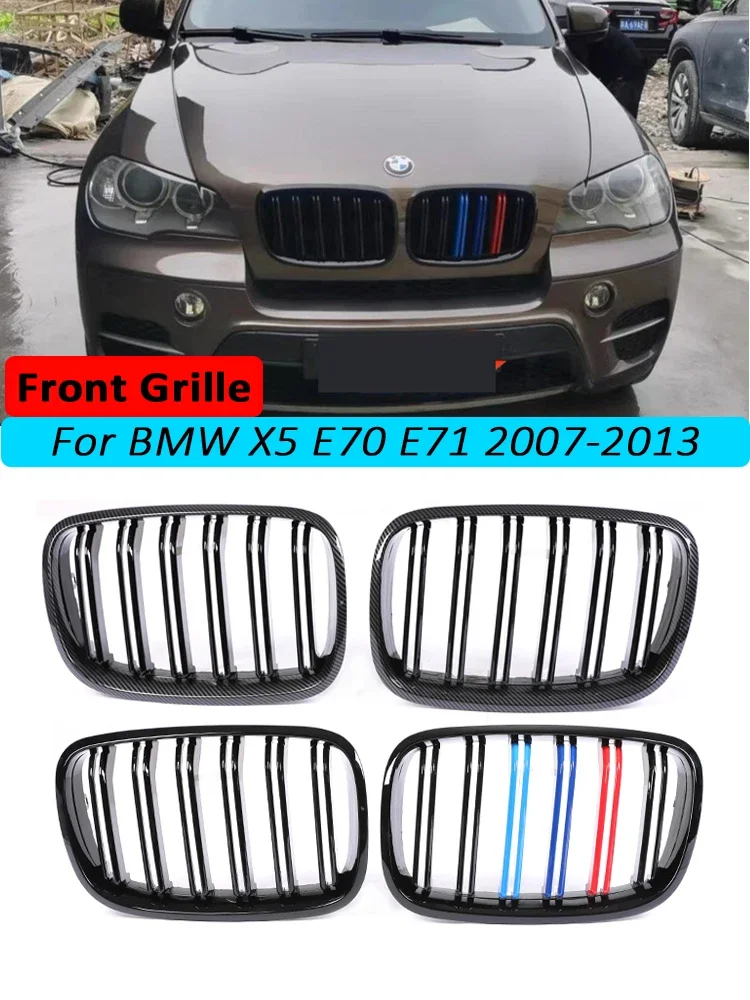 Carbon Fiber Racing Radiator Grille For BMW X5 X6 E70 E71 Front Bumper Facelift M Style 2007-2013 xDrive 30i 50i Car Accessories