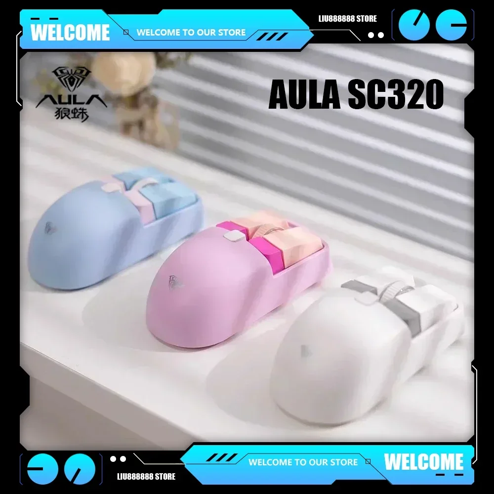 Aula SC320 Dual-Mode 2.4G Bluetooth Wireless 4000dpi Gaming Mouse Rechargeable Cute Girls Customized Laptop Office Accessories