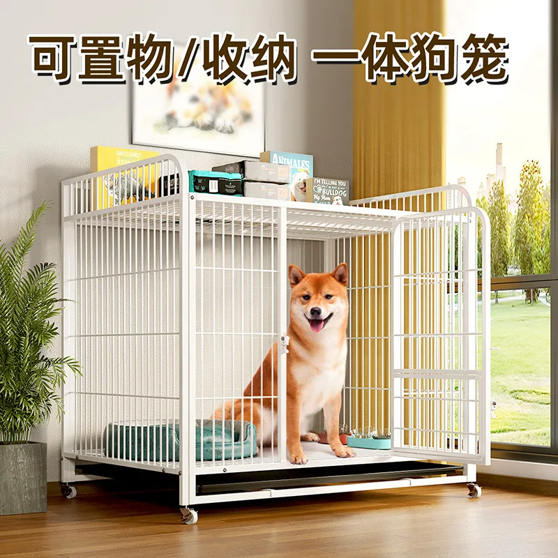 Medium and large dog cage with storage thickened square tube pet iron cage 110*72*100