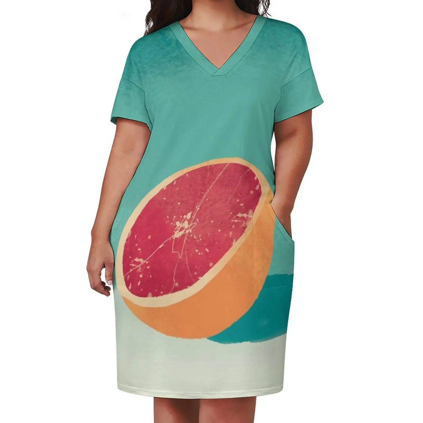 ศิลปะสีน้ําเกรปฟรุตเรียบง่ายหลวมกระเป๋าชุดเดรสสําหรับพรหมชุดหรูหราชุดเต้นรํา