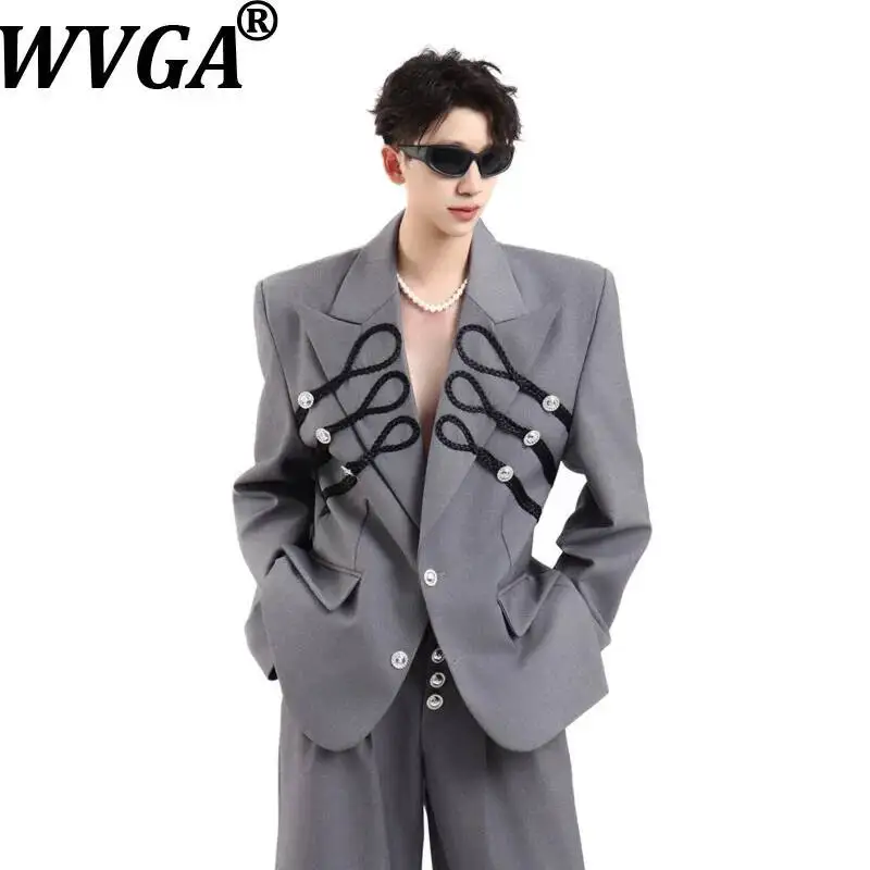 WVGA Spring Autumn New Men Original Design Woven Button Trendy Blazer Niche Chic Casual High-End Suit Pants Two-Piece Set W26268