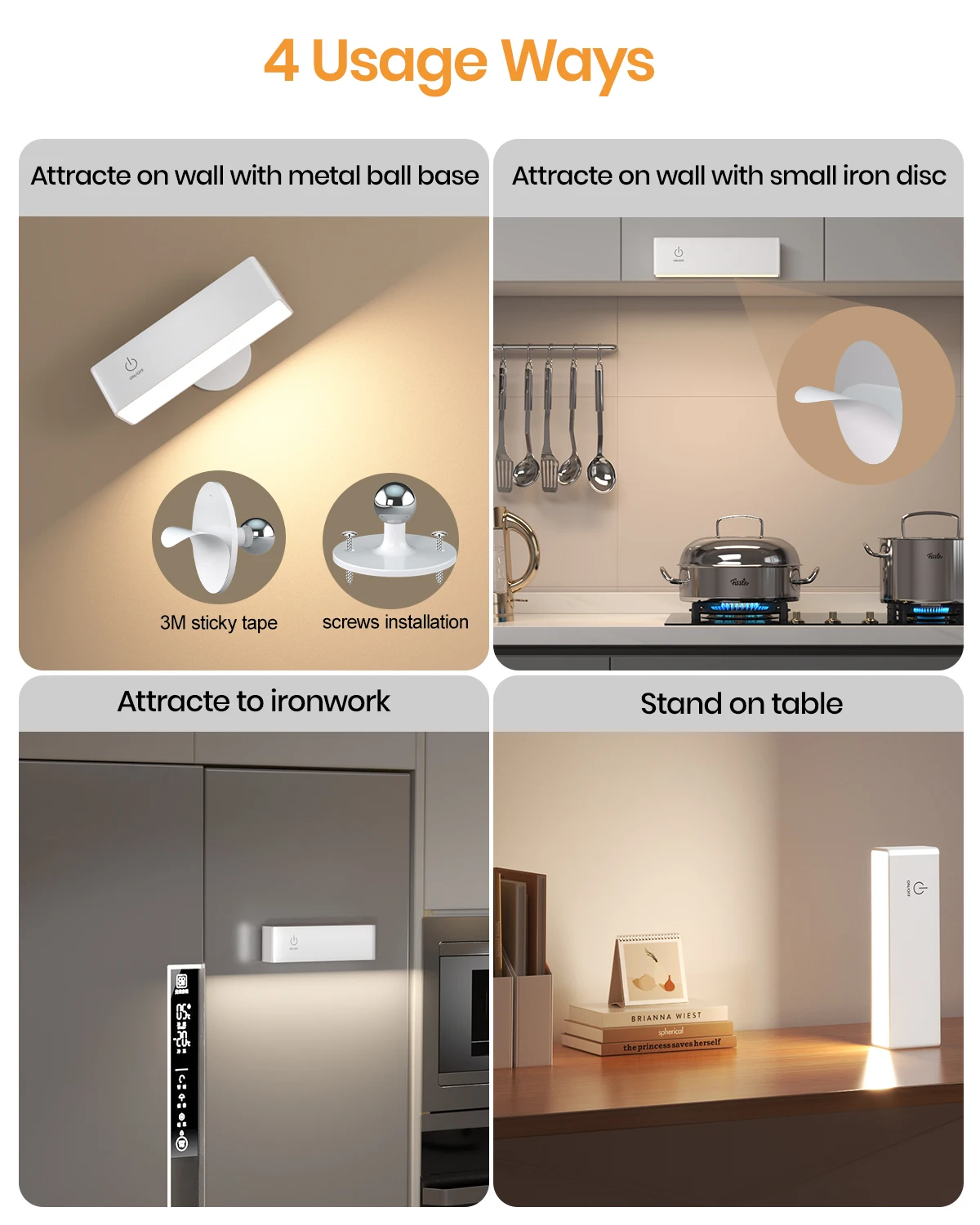 LED Dimmable Wall Sconce Wall With Remote 3 Color Temperatures Magnetic 360°Rotation Wall Sconce Wall Lamps