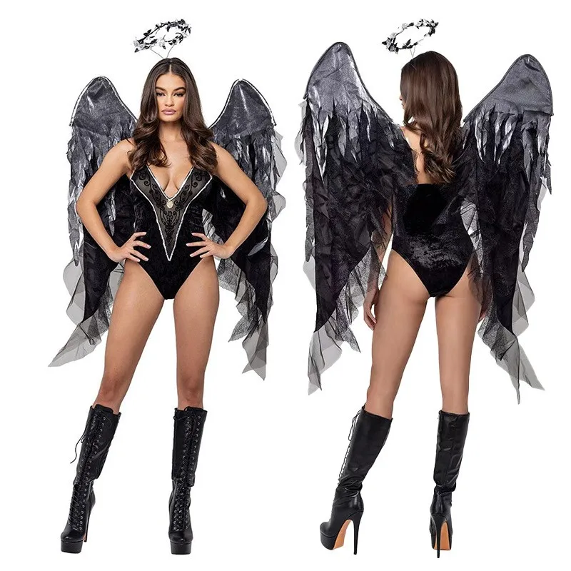 loween Angel Devil Wings Costume Stage Performance Suit for Adults And Children Parent-Child ow Outfit Bla White Witch...