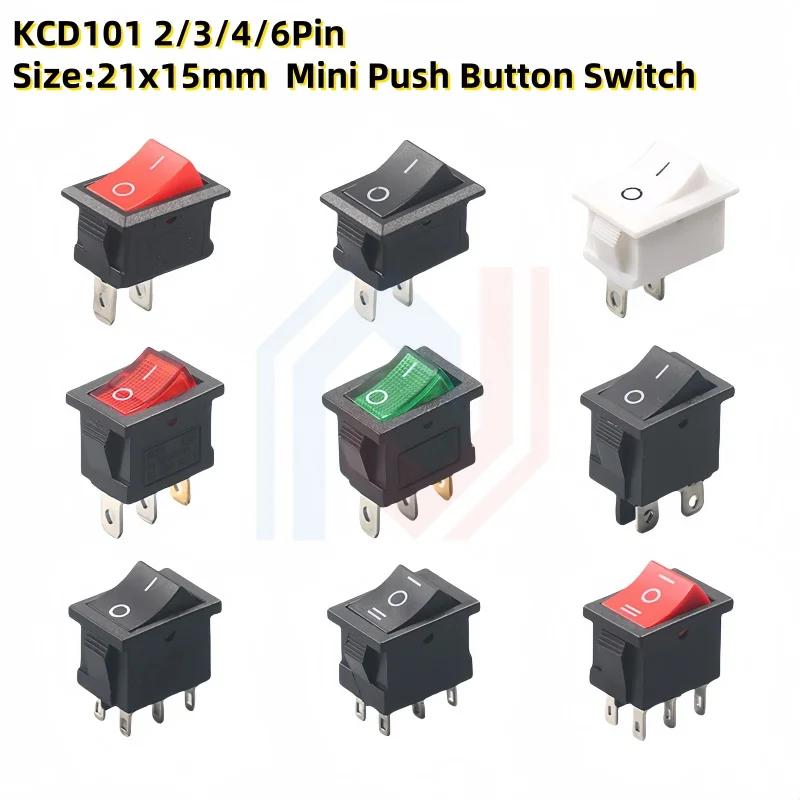 KCD101 2Pin 3Pin 4Pin 6Pin 21x15mm Mini Push Button Switch SPST 6A 250V AC Snap-in On/Off Boat Rocker Switch 10A 250V Car Switch