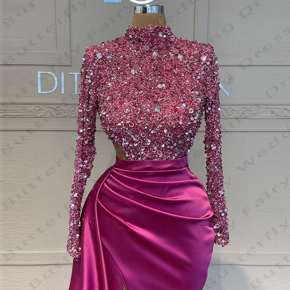 2024 Muslim Women's Elegant Evening Dresses Long sleeved Mermaid Princess Prom Gowns Fashion Celebrity Arab Dubai Formal Party