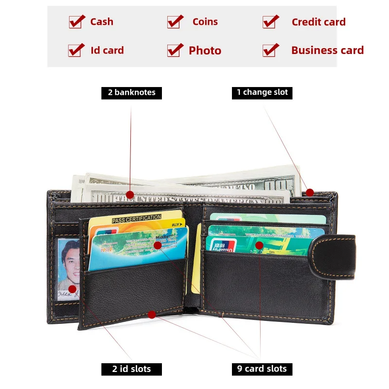New Men's Genuine Cow Leather Wallet Short Card Holder Man Purse Male Vintage Pocket For Men