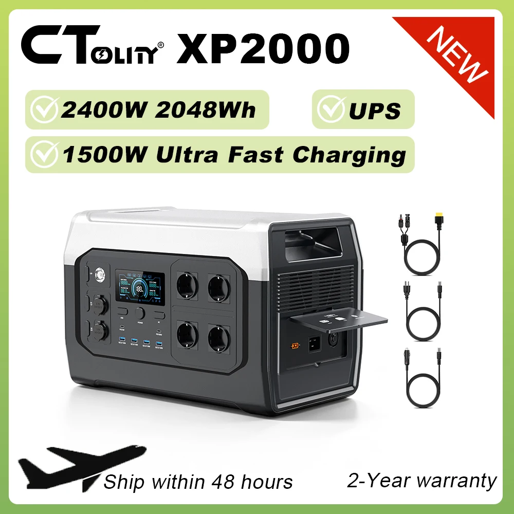CTOLITY XP2000 2400W 2048Wh UPS Power Station 640000mAh Portable Outdoor Camping Solar Generator Backup Power LiFePO4 Battery ﻿