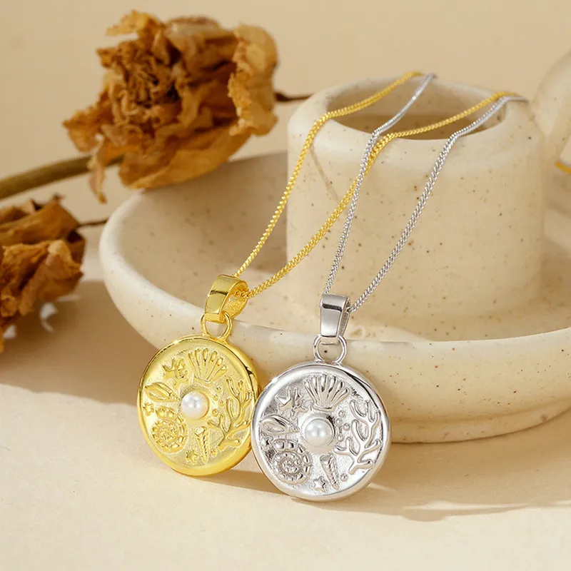 

S925 sterling silver women's necklace with gold-plated pearls, round shell chain, popular fashion jewelry, party accessories