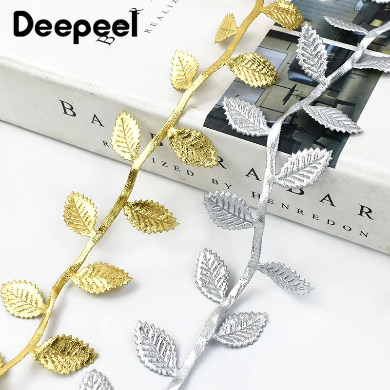 5/10M Deepeel 4cm Leaf Gold Silver Christmas Decoration Lace Trimming Garment Dress Webbing Tape Gift Packing Sewing Material