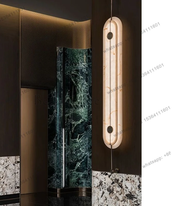 New Chinese marble modern living room background wall long aisle Chinese wind luminous object