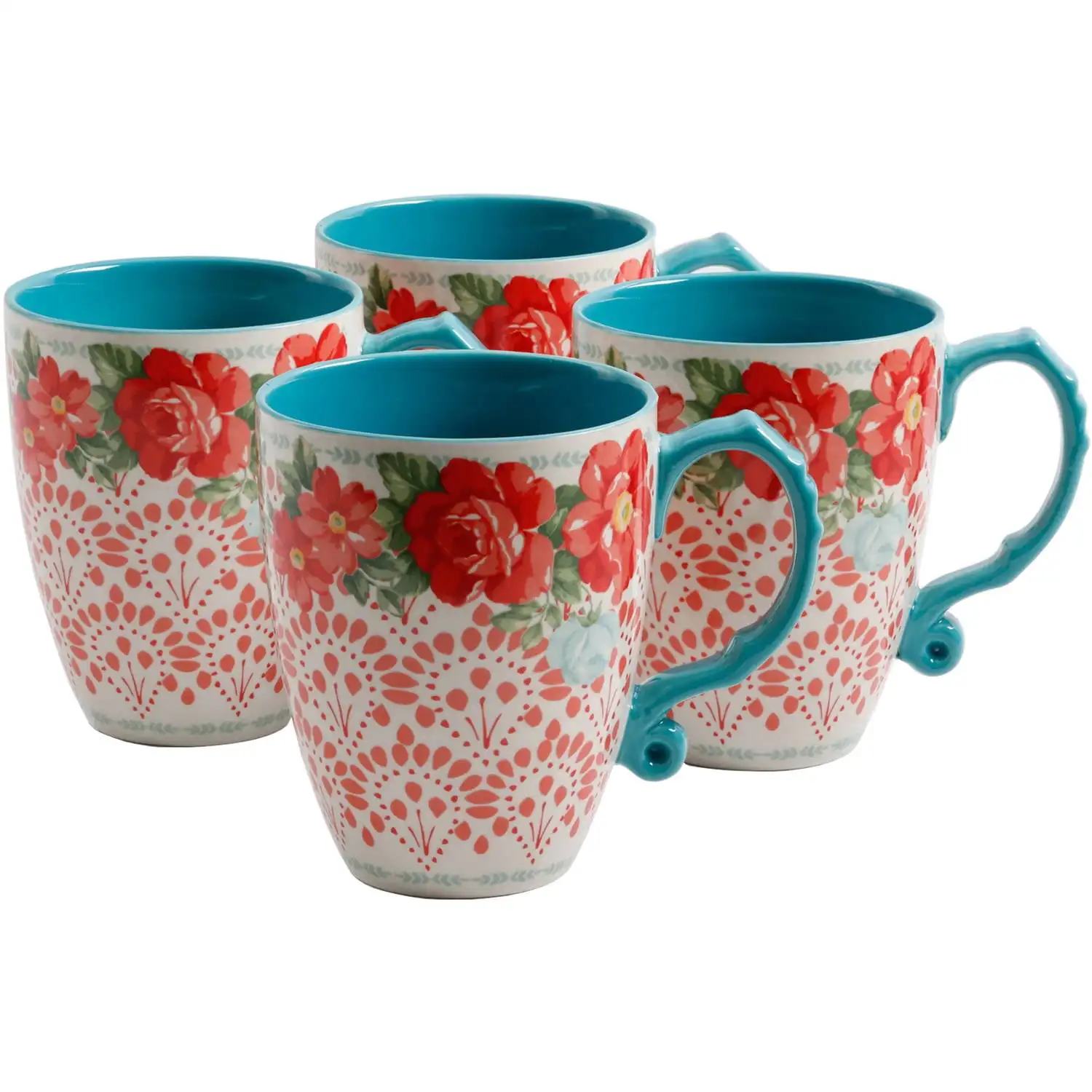 

Vintage Floral 4-Piece 26-Ounce Latte Mug Set