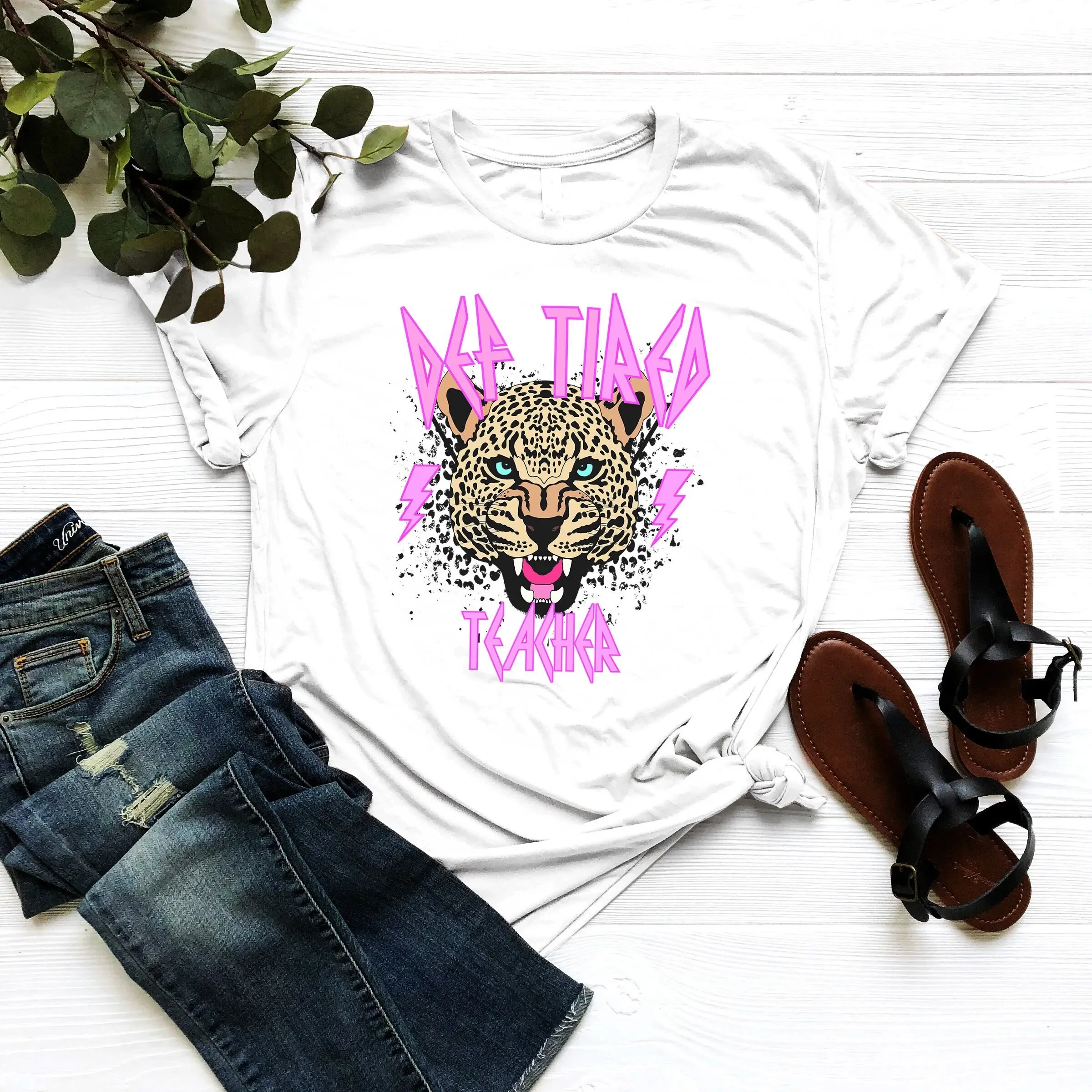 Cool Tired Teacher T Shirt Leopard First Day Of School Back To Wild Animal Lover Outfit Teaching Team