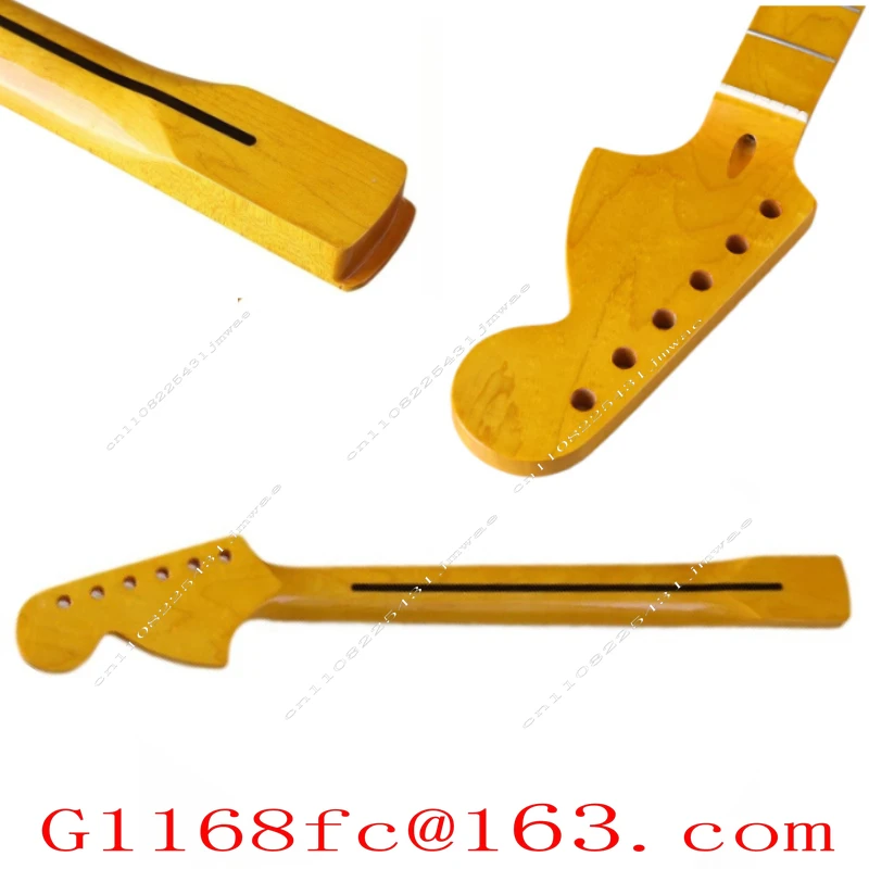 Electric Guitar Neck 6 Strings 22 Pin Large Head Neck with Maple Bright Yellow Back Center Line Handle