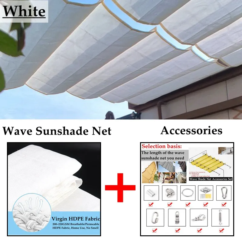 

HDPE Anti-UV White Telescopic Wave Sun Shade Net Courtyard Pergolas Sun Canopy Balcony Terrace Sun Shelter Swimming Pool Awning