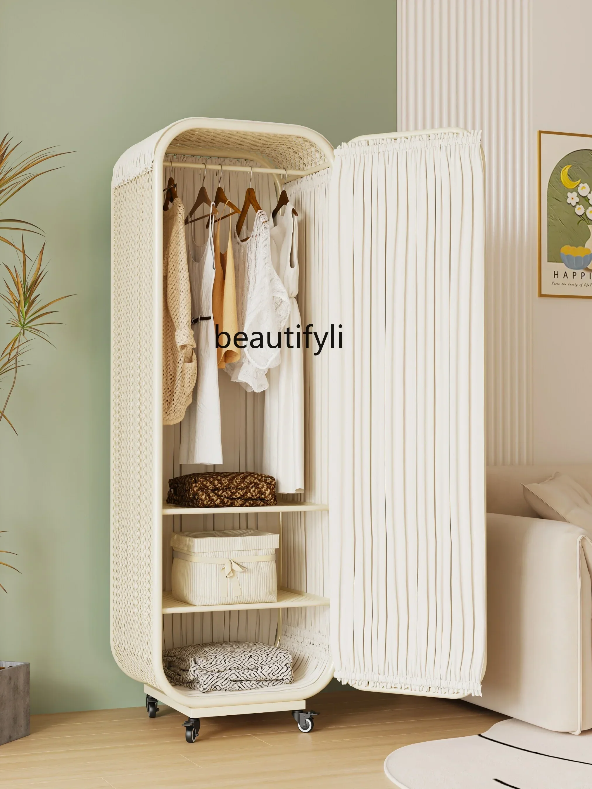 Environmental Protection Iron Mesh Wardrobe Environmental Protection Girly Simplicity Hanging Storage Narrow Edge Wardrobe