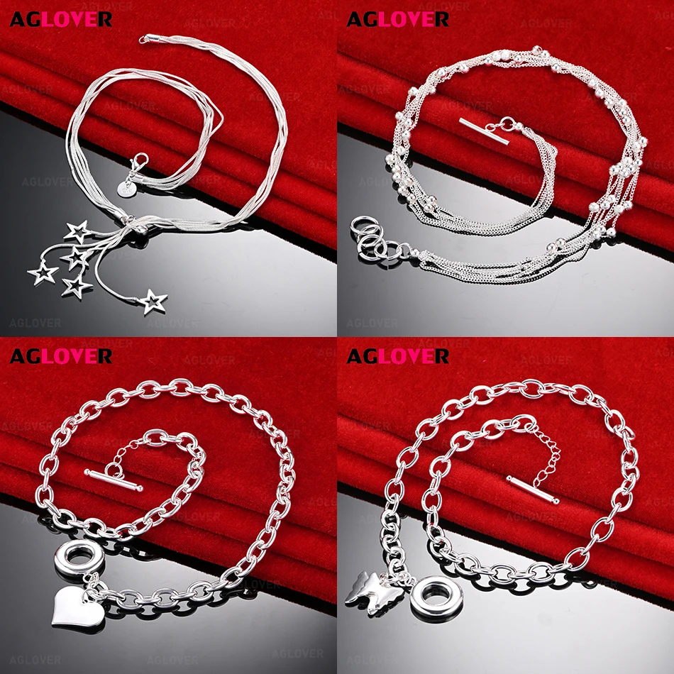 

AGLOVER 925 Sterling Silver Multi-chain Frosted Small Round Bead Necklace Feminine Temperament Fashion Gift Jewelry