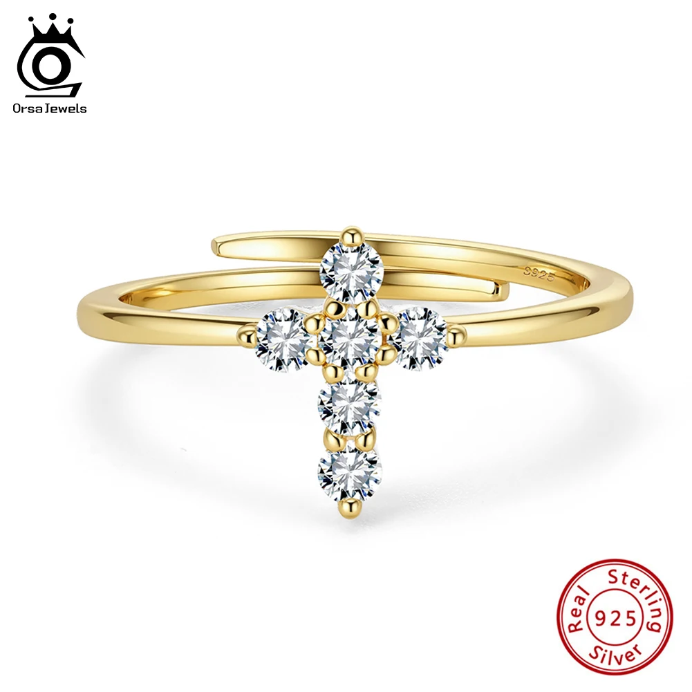 

ORSA JEWELS 925 Sterling Silver Cross Moissanite Diamond Wedding Ring Sparking D Color Fashion Finger Ring Jewelry MOR15
