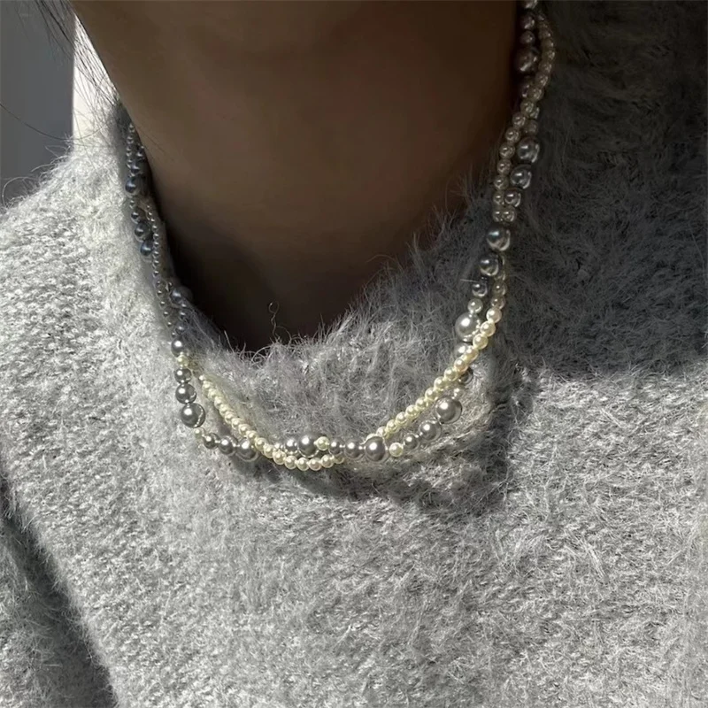 Fashion Imitation Pearl Wrapped Necklace Double Layer Magnetic Buckle Neck Chain Choker Necklace Jewelry Gift Wholesale image 4