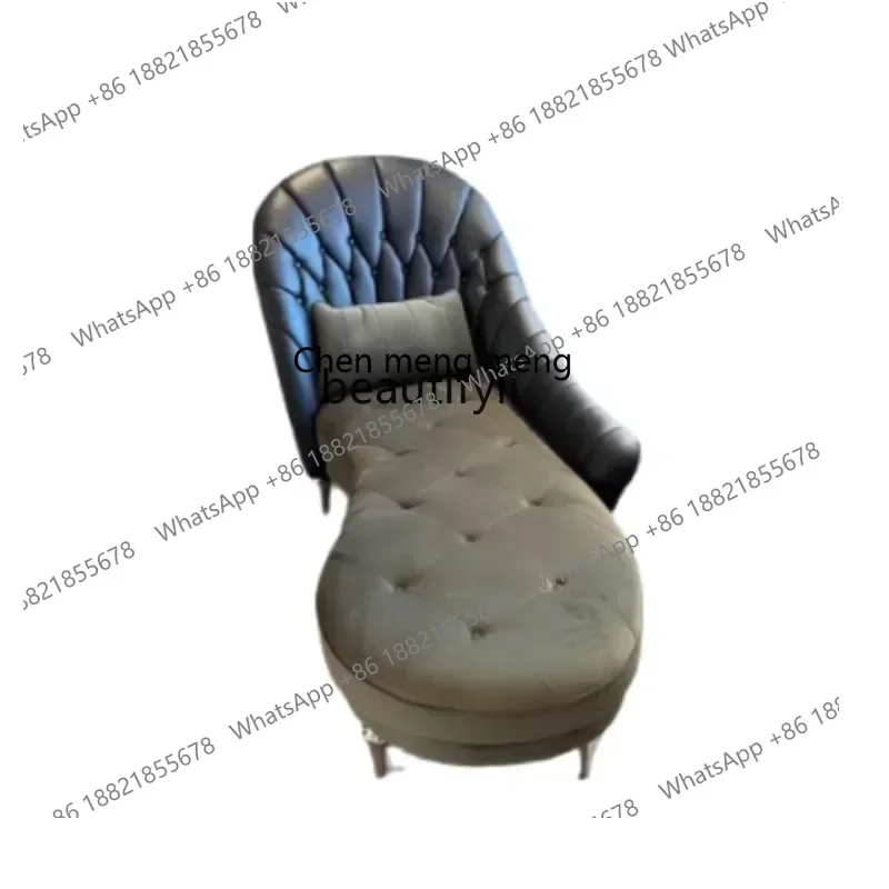 cqyItalian style leather and cloth chaise longue chair beauty couch toffee chair genuine leather velvet chaise lounge chair