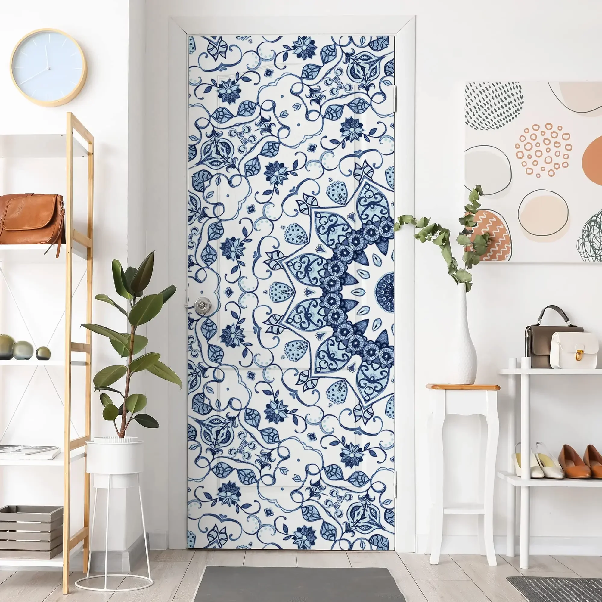 보호 만다라 문짝 스티커, 3D 벽지, 탈착식 클래식 Datura 아트 벽화 옷장, 옷장 포스터 장식, 떼고 붙임