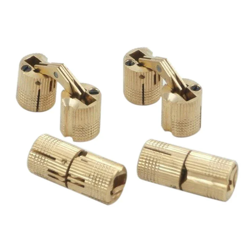 4PCS 8/10/12mm Copper Barrel Hinges Cylindrical Hidden Cabinet Concealed Invisible Brass Hinges Mount Door Furniture Hardware