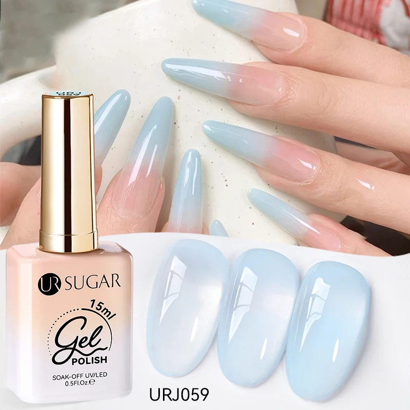 

UR SUGAR 15 мл Blue Glass Ice Mint Желейный гель-лак для ногтей Весна Лето Полупрозрачный дизайн ногтей Soak Off LED УФ-гель DIY Маникюр