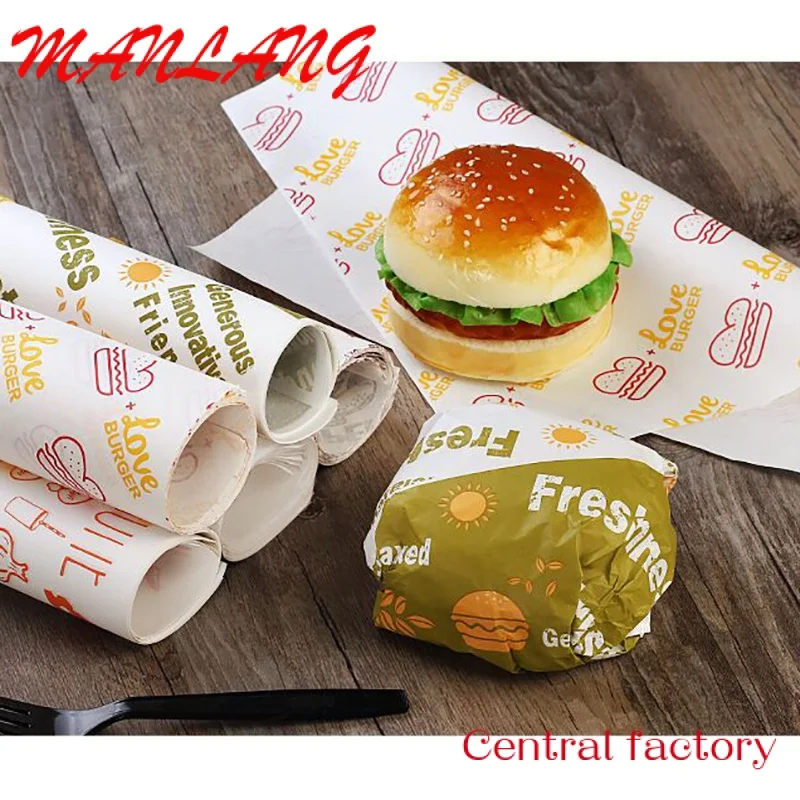 Custom  customized wax paper greaseproof wrapping paper for hamburger sandwich paper for food packaging