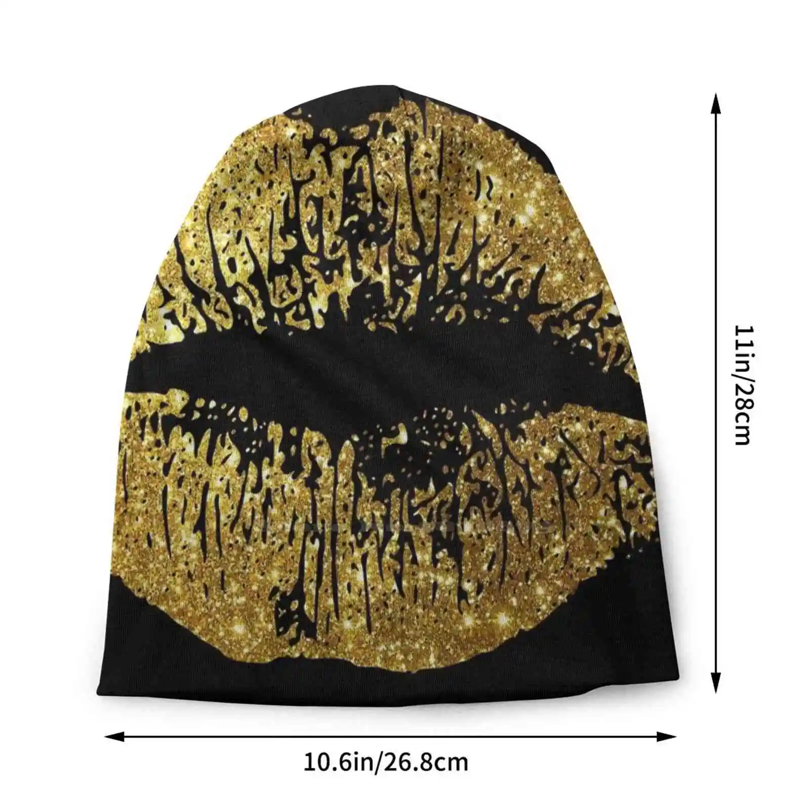 Stylish Gold Glitter Lips Knitted Hat Warm Beanie Outdoor Caps Lip Stick Lipstick Classy Kiss Black Artist Fashion Cosmetic