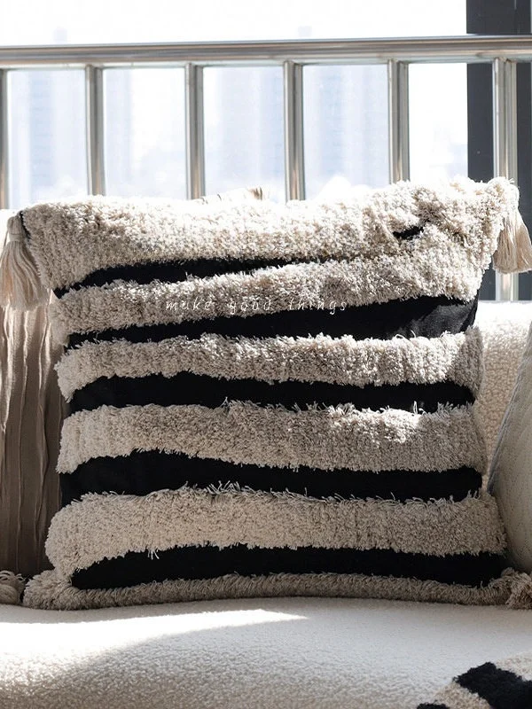 Black Flocking Tassel Sofa Pillow Covers Living Room Decorative Heart Shaped Cushion Covers Removable And Washable Polyester ...