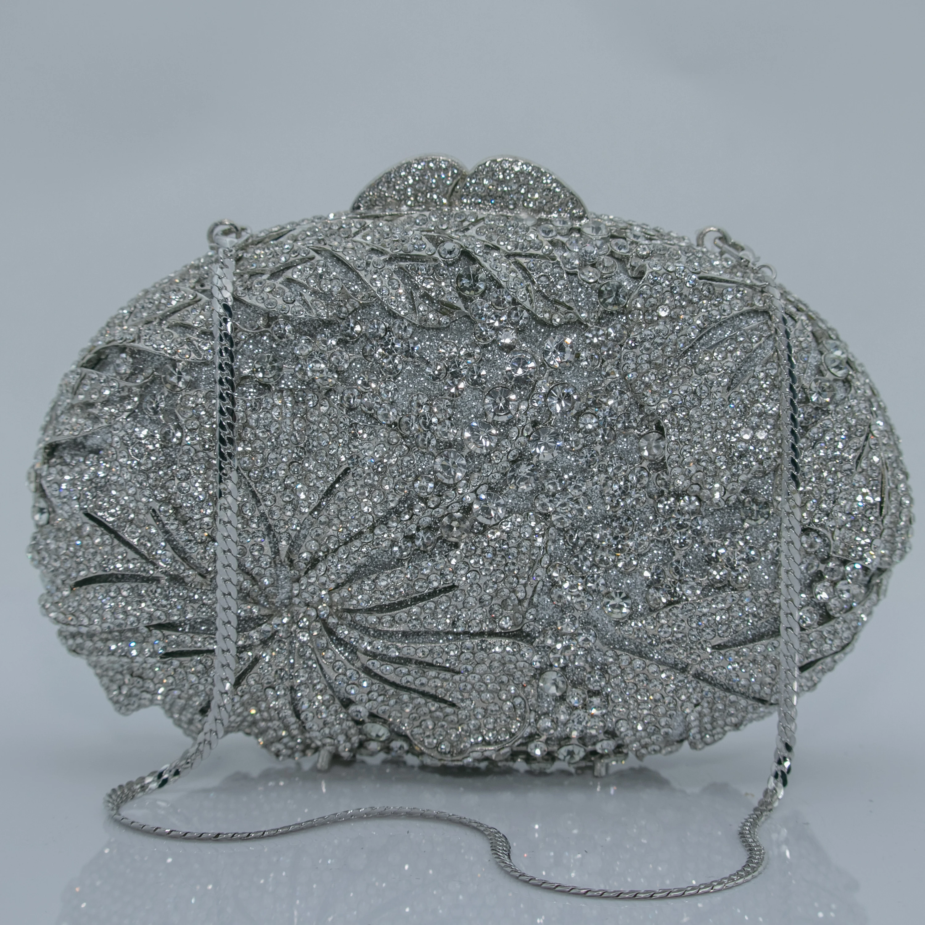 Golden Silver Luxury Crystals Evening Bags Fashion Rose Flower Diamonds Clutch Bags Soiree Purse Women Wedding Bride Handbags