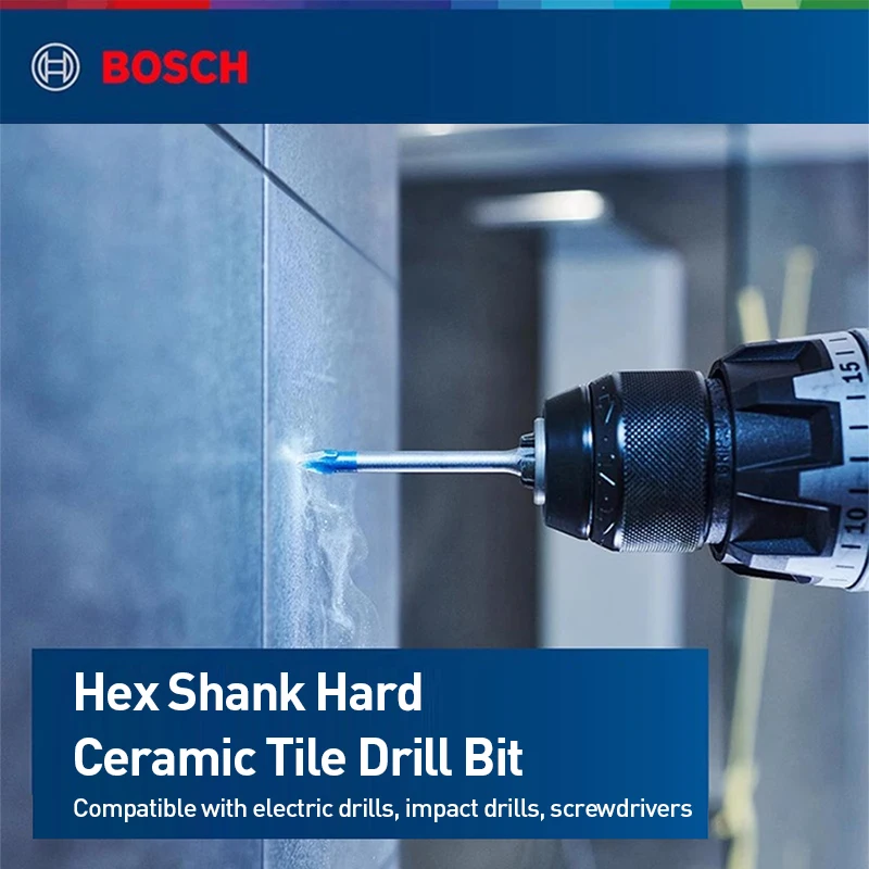 Bosch EXPERT Hex Shank Ceramic Drill Bit, Hard Alloy, Self-Centering Tip for Tile Glass Stone, Fits Impact Drill, 6/8/10/12mm