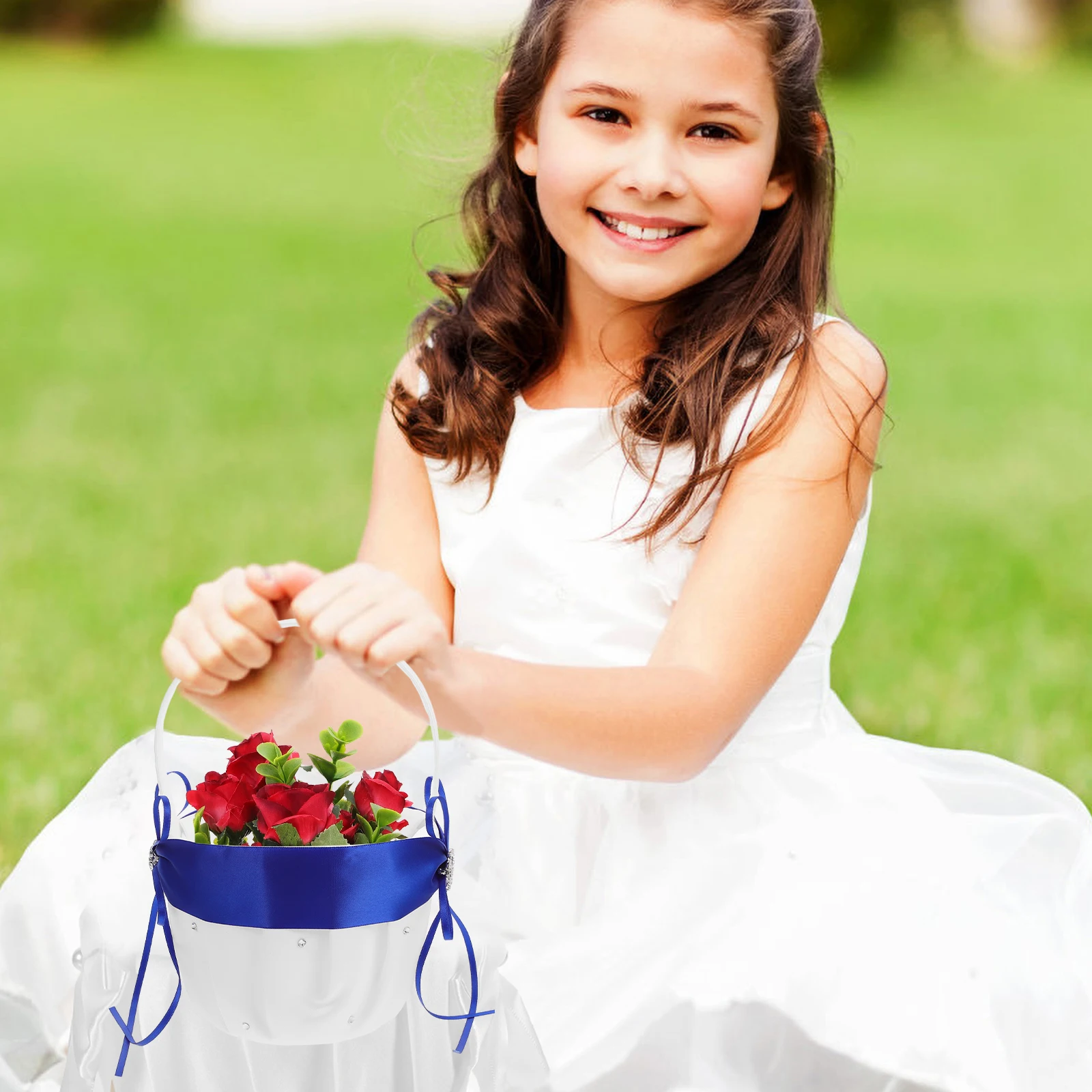 

Cute Bowknot made Decorative Flower Holder Baskets for Wedding Bride BlueWhite Portable Basket H Gift Flower Baskets led