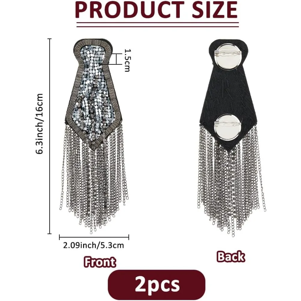 2Pcs Rhinestone Tassel Shoulder Epaulet Epaulet Chain Shoulder Badge Tassel Link Chain Epaulets for Jacket Blazer Uniform Men