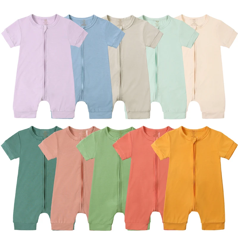 0-24 Months Baby Romper Bamboo Fiber Material Short Sleeve Zipper Onesie Solid Color Bodysuits Baby Boy Girls Clothes