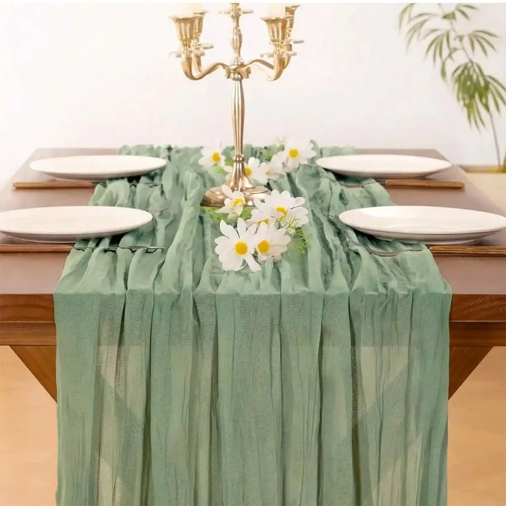 Long Vintage Table Runners 90x180/300cm Rustic Country Cheesecloth Table Setting Boho Semi-Transparent Wedding Decoration Party