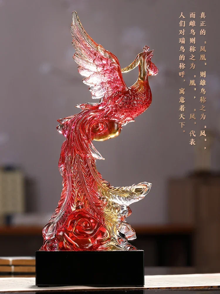 Colored Glaze Phoenix Figurine Crystal Colorful God Fire Bird Dance Fly High Wonder Statue Sculpture Ornament Home Office Decor