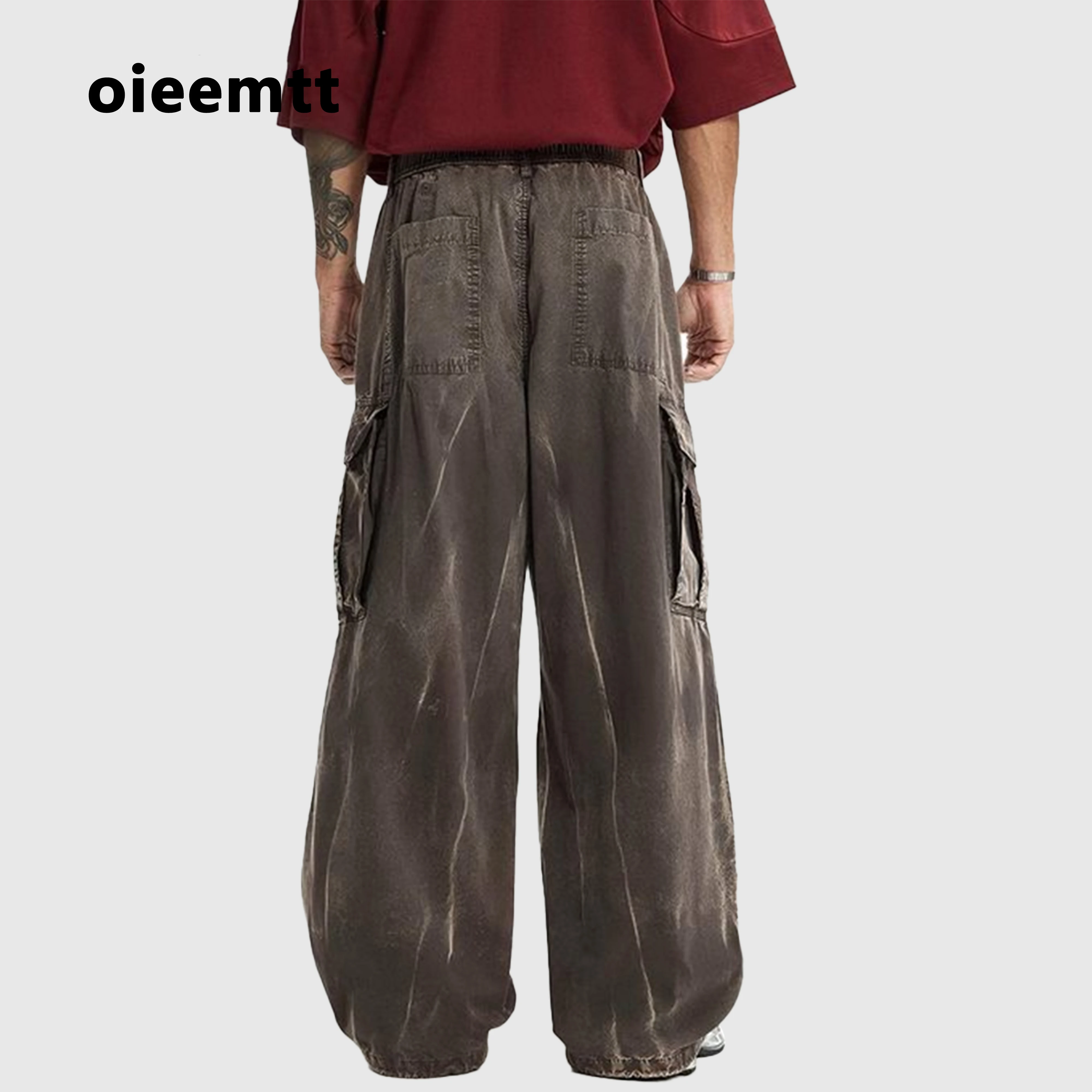 Vintage Streetwear Acid Wash Wide Leg Pants Unisex Casual Long Trousers Hip-hop Mopping Cargo Pants Loose Sweatpants