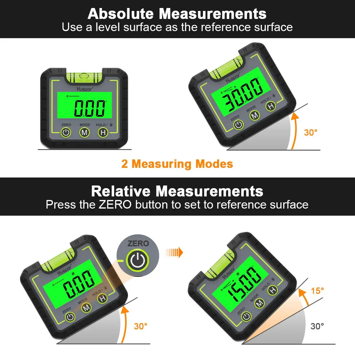 Huepar Digital Level Angle Gauge Magnetic Protractor Inclinometer Level Angle Finder Angle Cube Level Box With Magnes