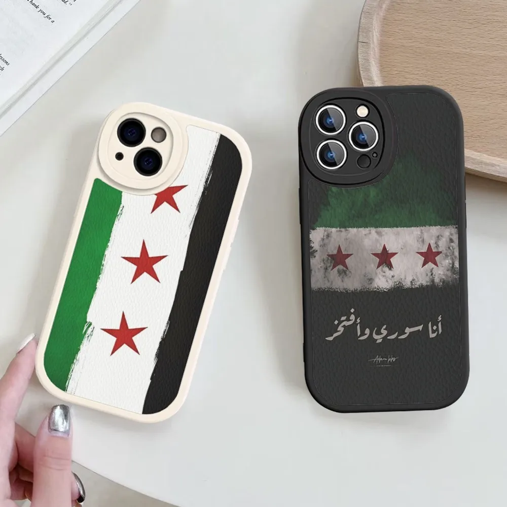 

S-Syrian Revolution Flag Phone Case Hard Leather For IPhone 16 15 14 13 12 Mini 11 14 Pro Max Xs X Xr 7 8 Plus Fundas