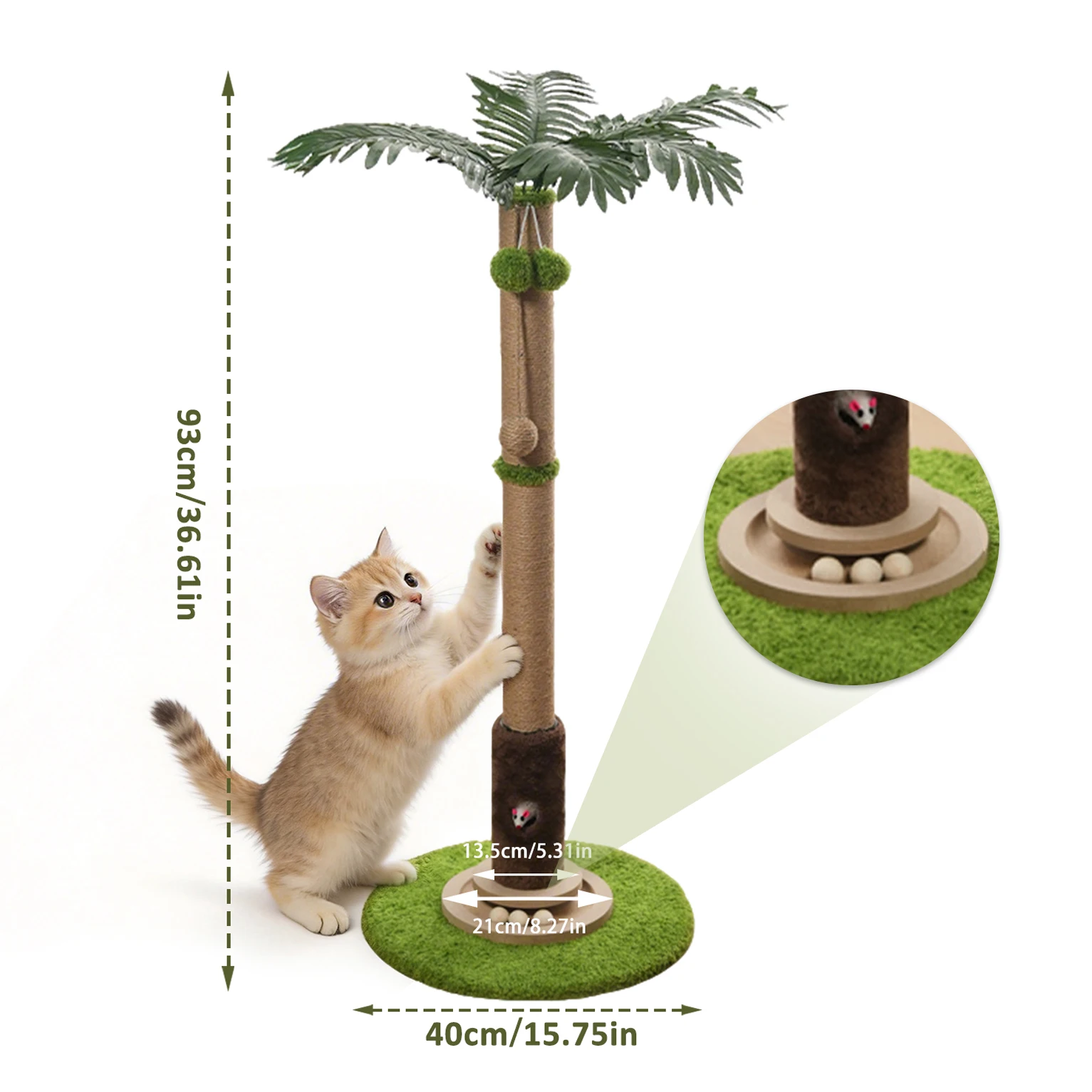 M/L Cat Scratching Post, Tree Scratching Posts for Cats with Rat Hole and Interactive Dangling Balls, Suitable for Kitten & Cats