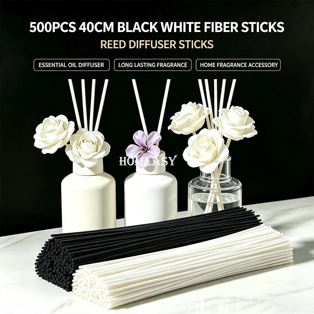 500pcs 40cm Black White Fiber Reed Diffuser Sticks Essential Oil Volatilization Rods Fireless Home Hotel Air Freshener