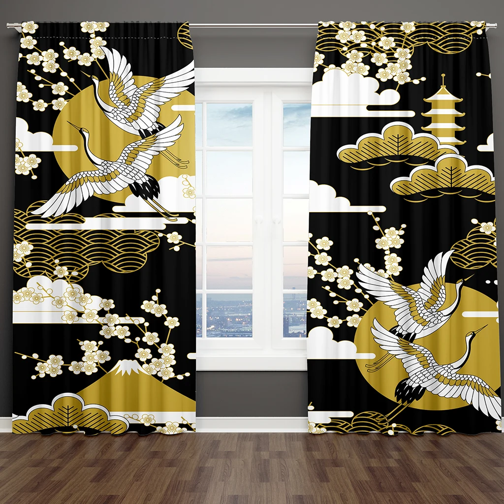 

Japanese Lnk Painting landscape Plum Blossom Fairy Crane Free Shipping 2Pieces Thin Window Curtain for Living Room Bedroom Decor